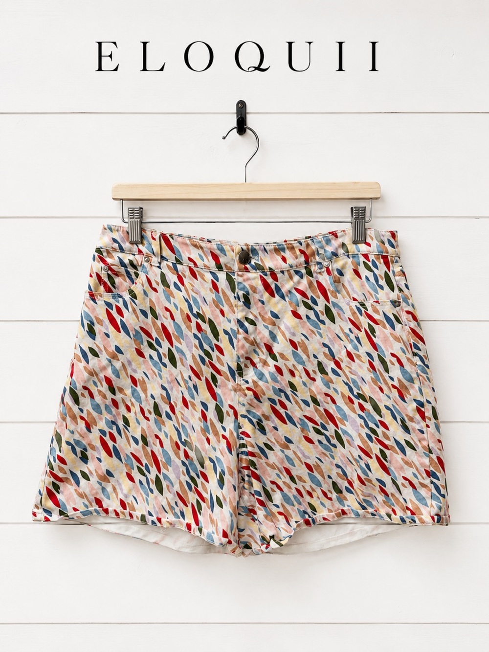 ELOQUII Multicolor Print Denim Shorts Size 18